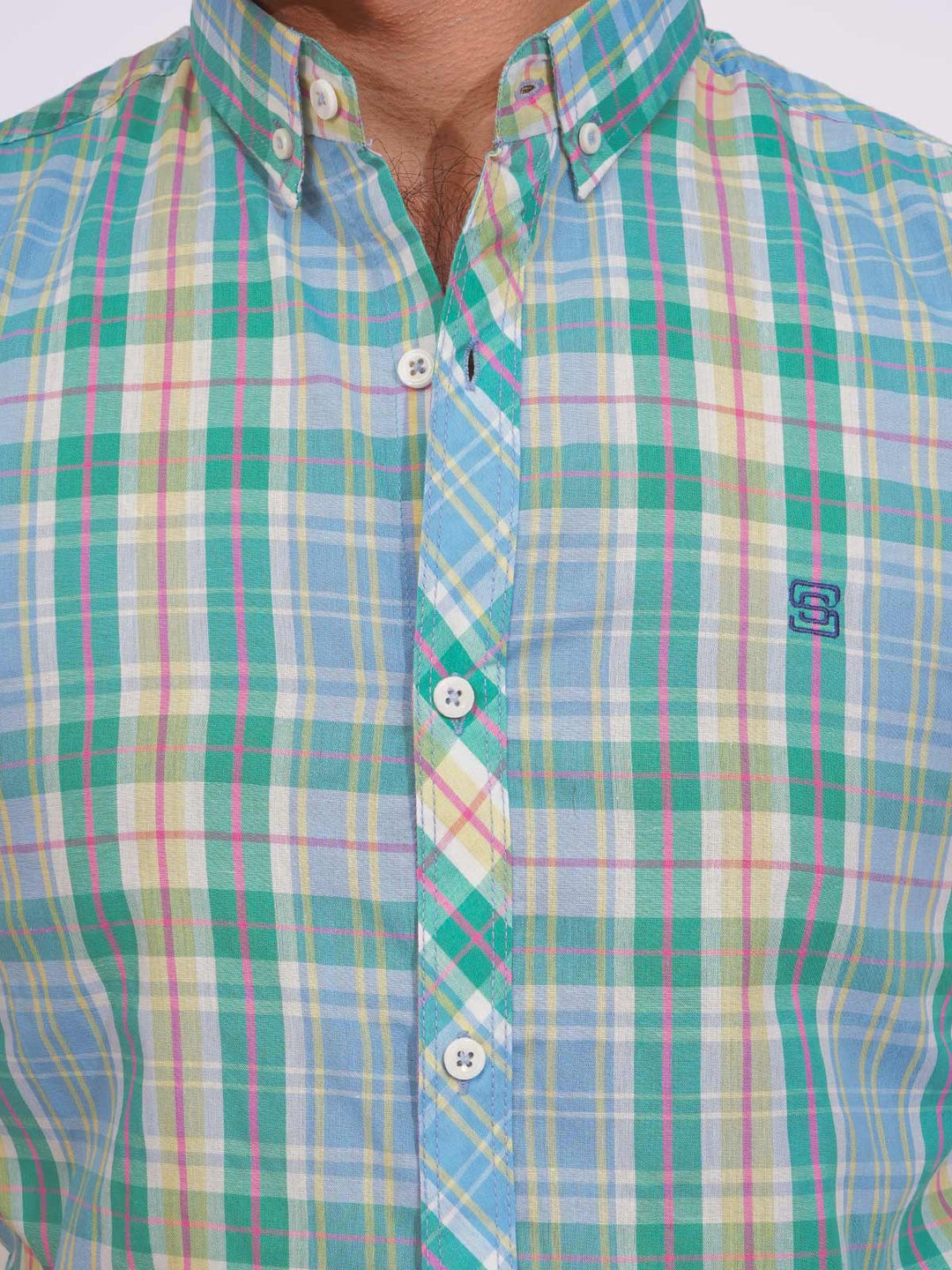 Multi Color Check Button Down Casual Shirt (CSC-143)