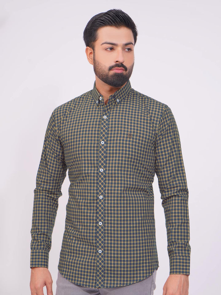 Blue Color Check Button Down Casual Shirt (CSC-145)