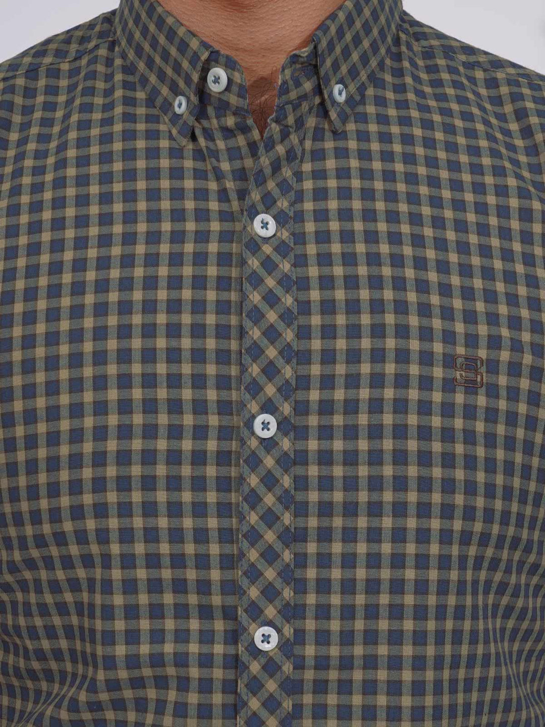 Blue Color Check Button Down Casual Shirt (CSC-145)