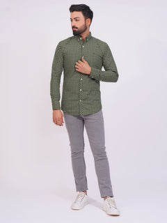 Green Color Check Button Down Casual Shirt (CSC-147)