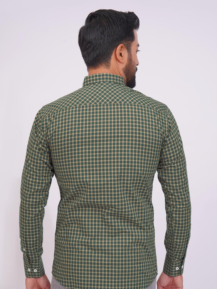 Green Color Check Button Down Casual Shirt (CSC-147)