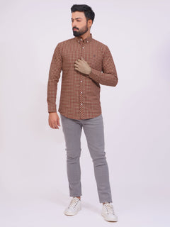 Maroon Color Check Button Down Casual Shirt (CSC-148)