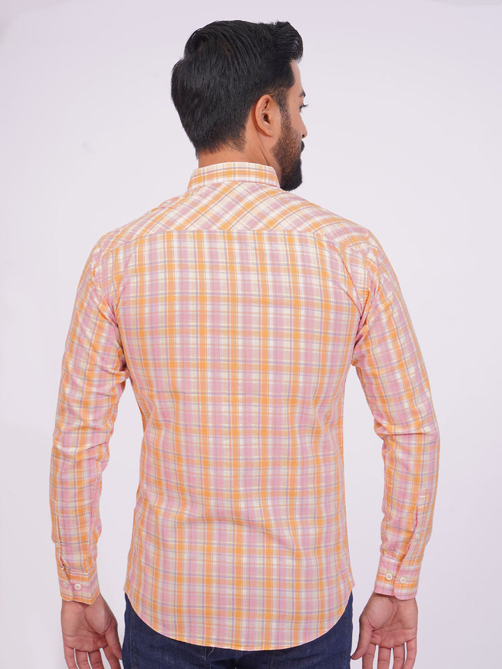 Pink Color Check Button Down Casual Shirt (CSC-149)