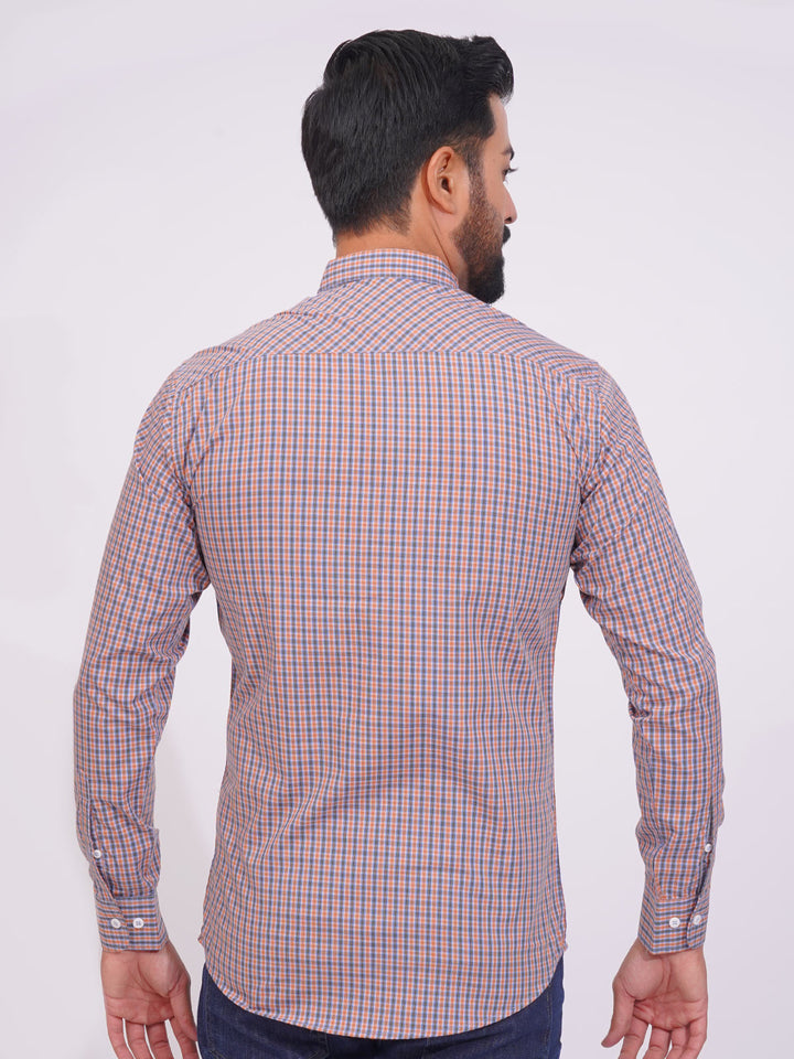 Orange Color Check Button Down Casual Shirt (CSC-150)