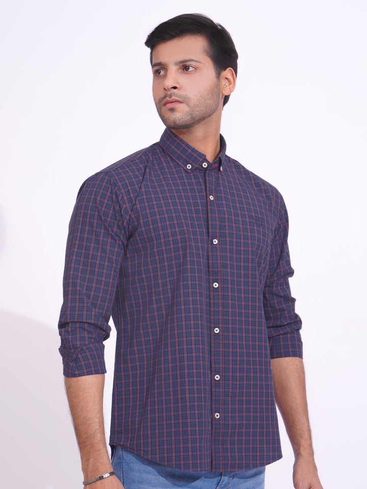 Pink & Purple Check Button Down Casual Shirt (CSC-153)