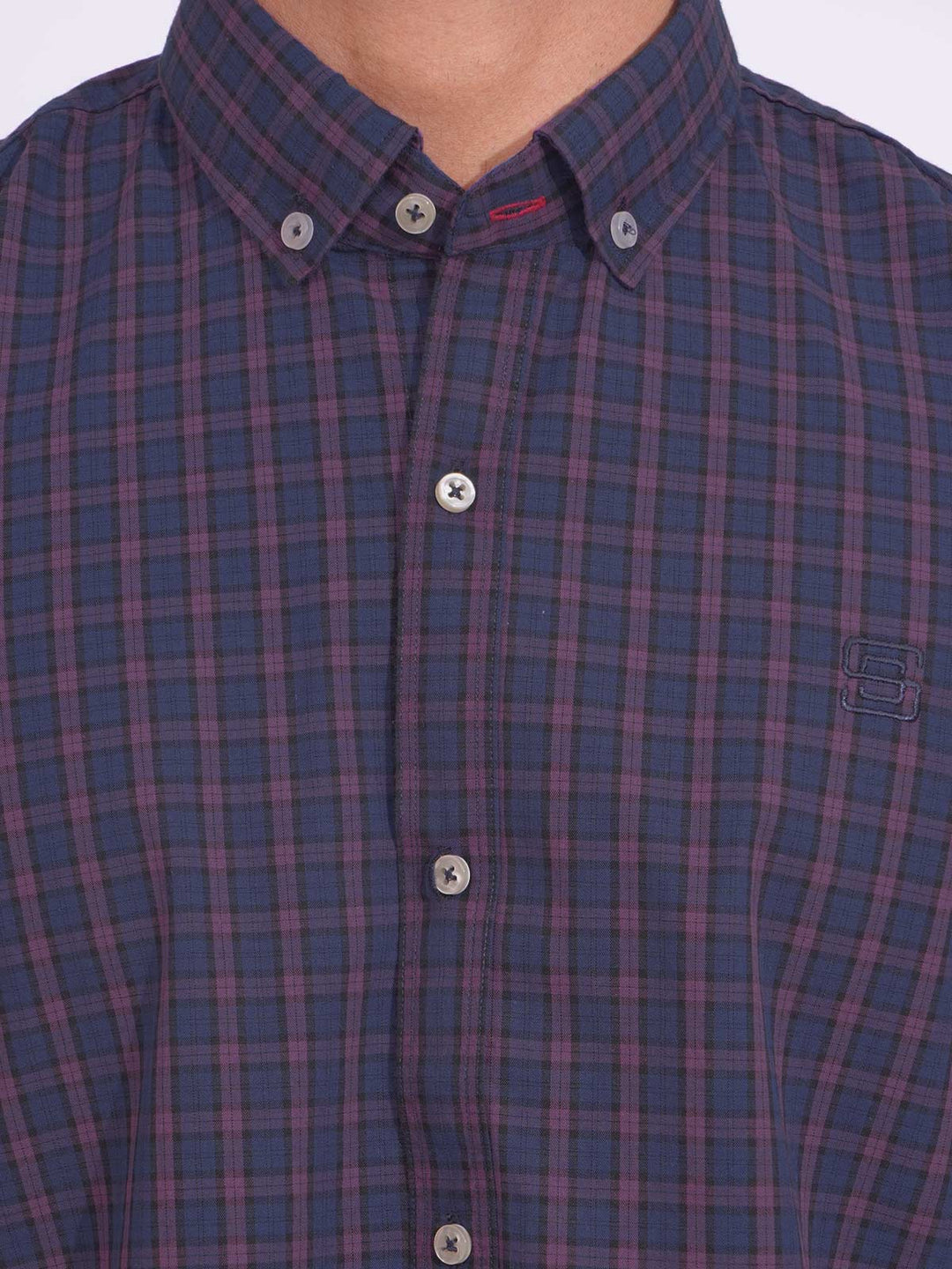 Pink & Purple Check Button Down Casual Shirt (CSC-153)