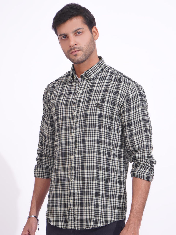 Black & White Check Button Down Casual Shirt (CSC-154)