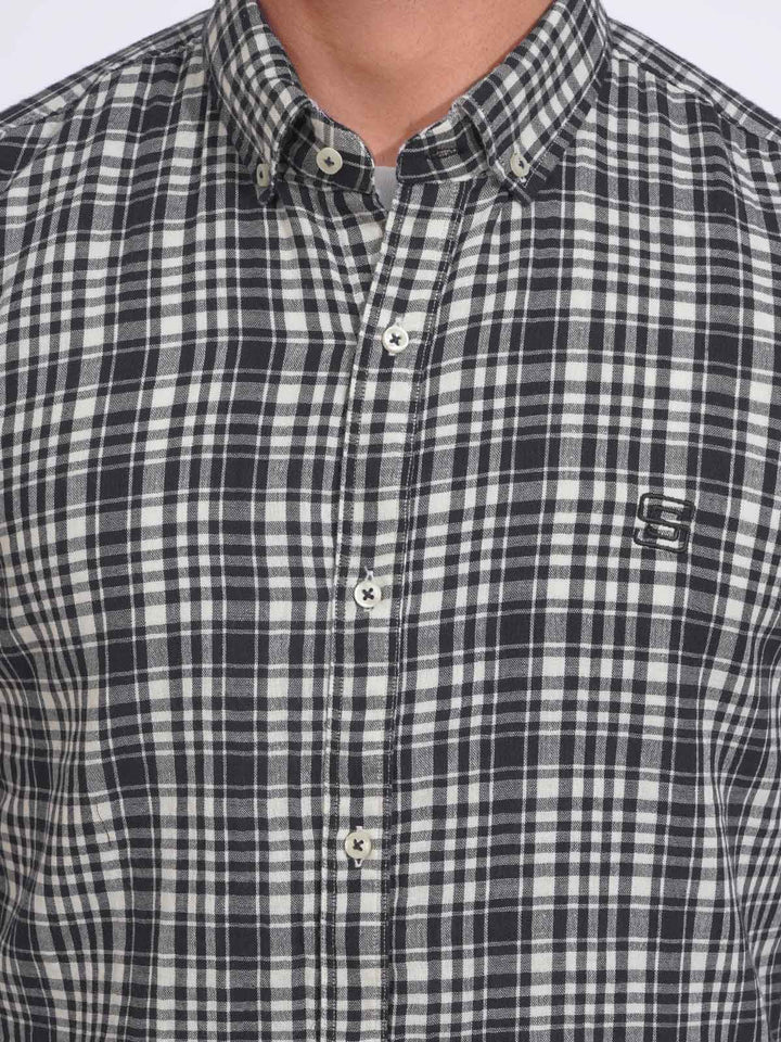 Black & White Check Button Down Casual Shirt (CSC-154)