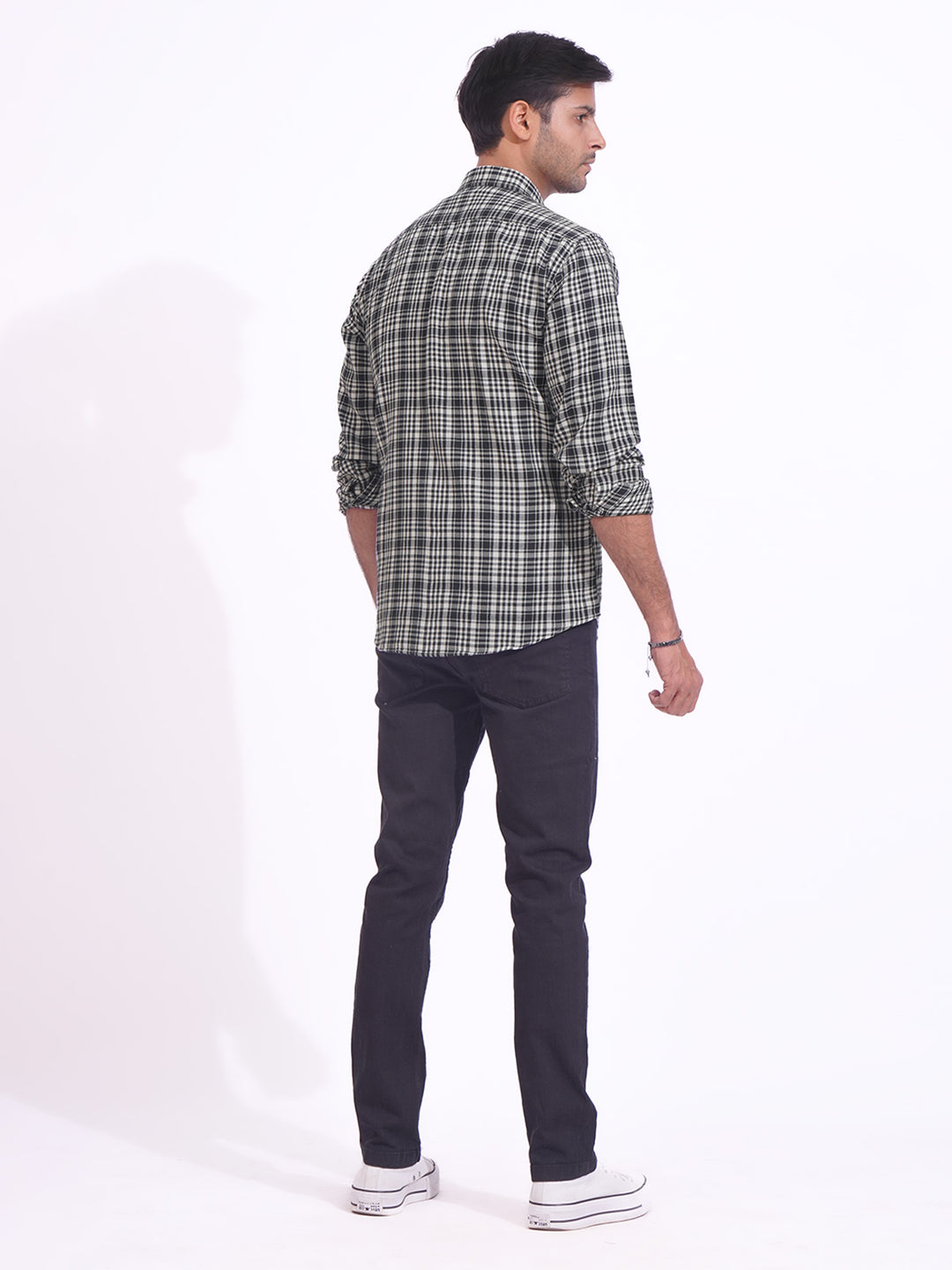 Black & White Check Button Down Casual Shirt (CSC-154)