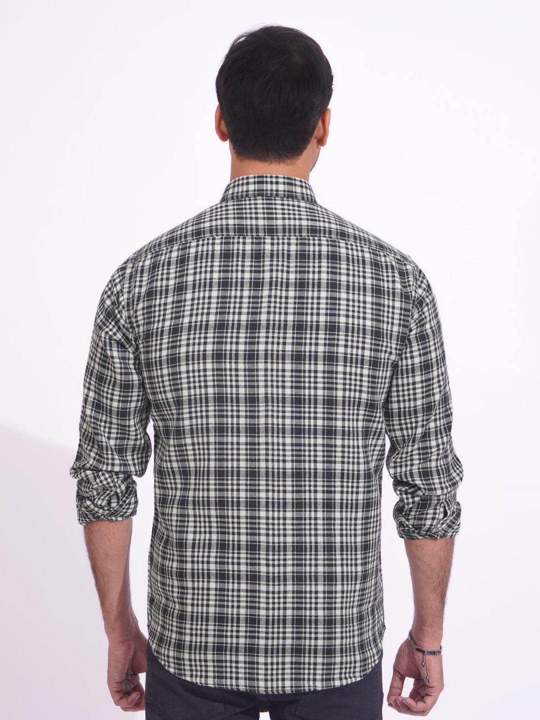 Black & White Check Button Down Casual Shirt (CSC-154)