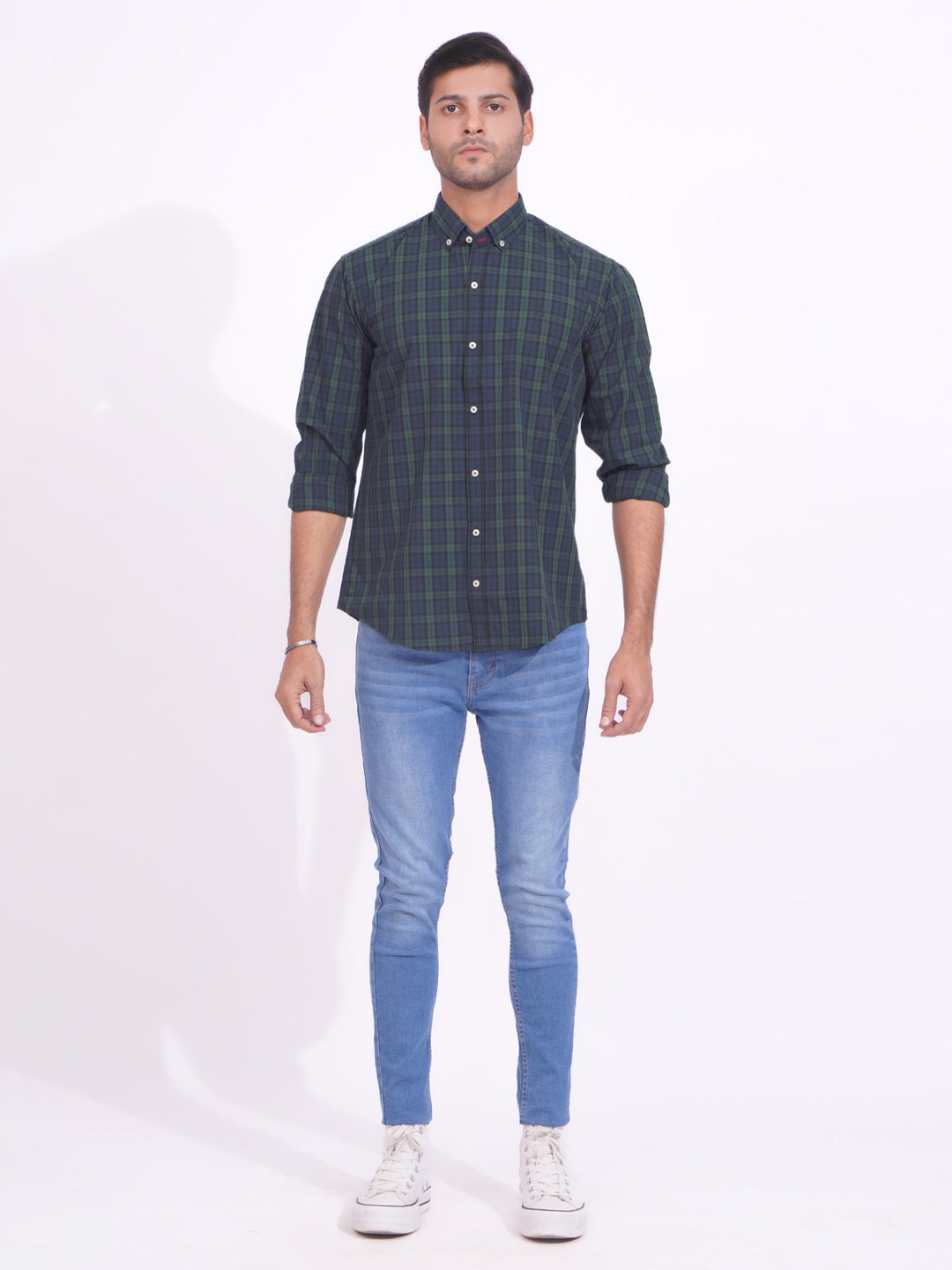 Blue & Green Check Button Down Casual Shirt (CSC-155)