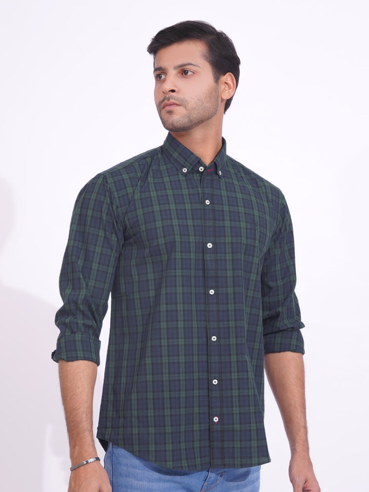 Blue & Green Check Button Down Casual Shirt (CSC-155)