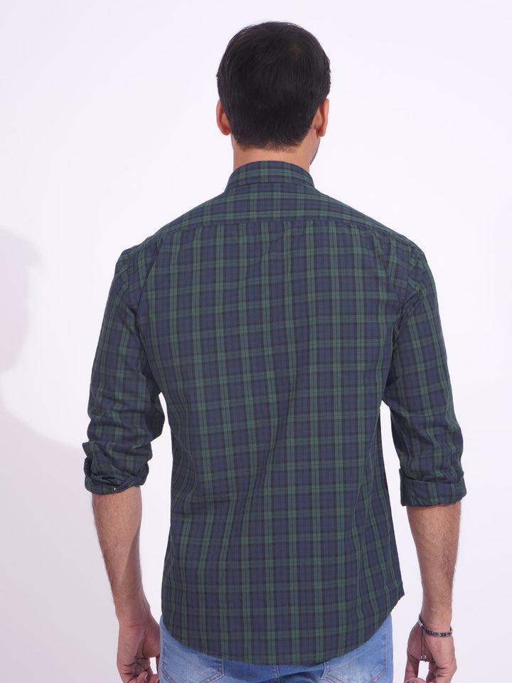 Blue & Green Check Button Down Casual Shirt (CSC-155)