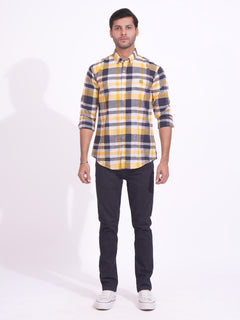 Yellow & Black Check Button Down Casual Shirt (CSC-157)