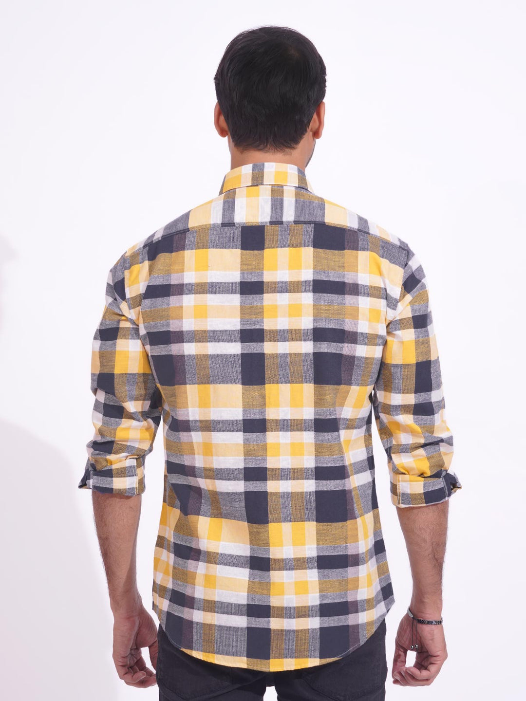 Yellow & Black Check Button Down Casual Shirt (CSC-157)