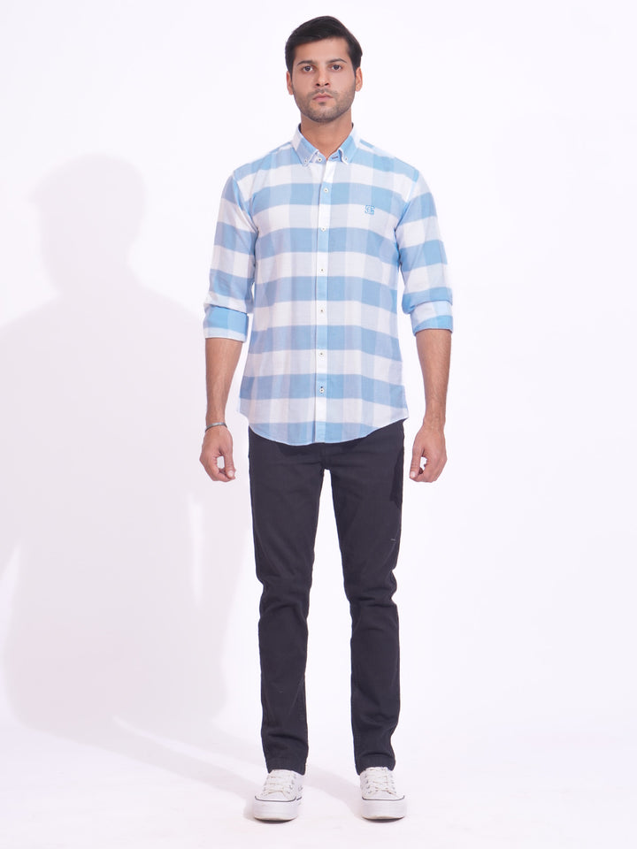 Blue & White Check Button Down Casual Shirt (CSC-159)