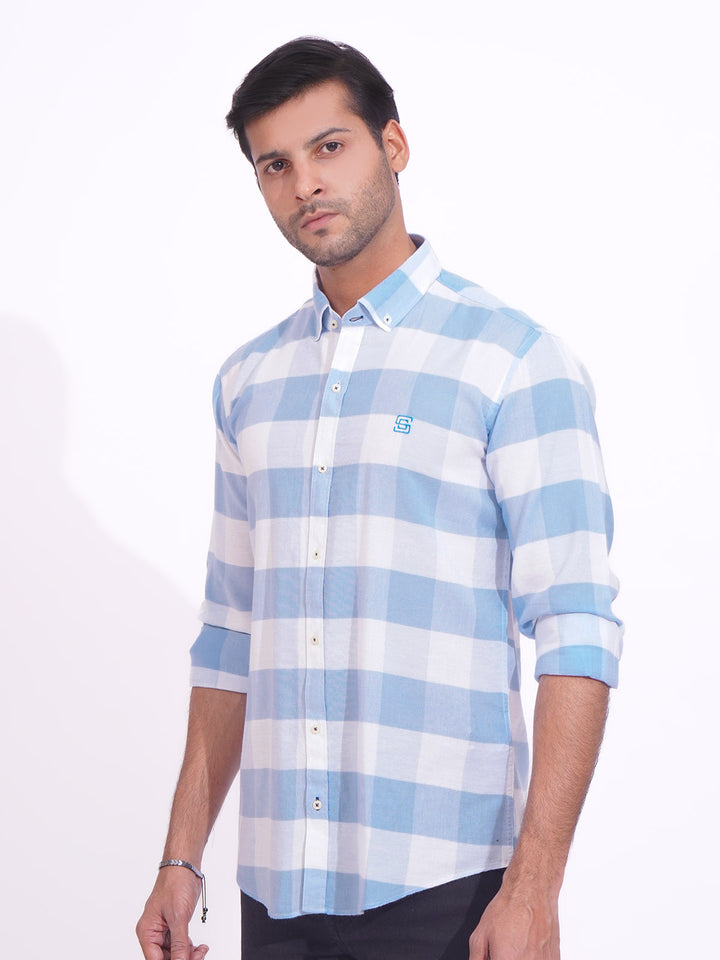 Blue & White Check Button Down Casual Shirt (CSC-159)