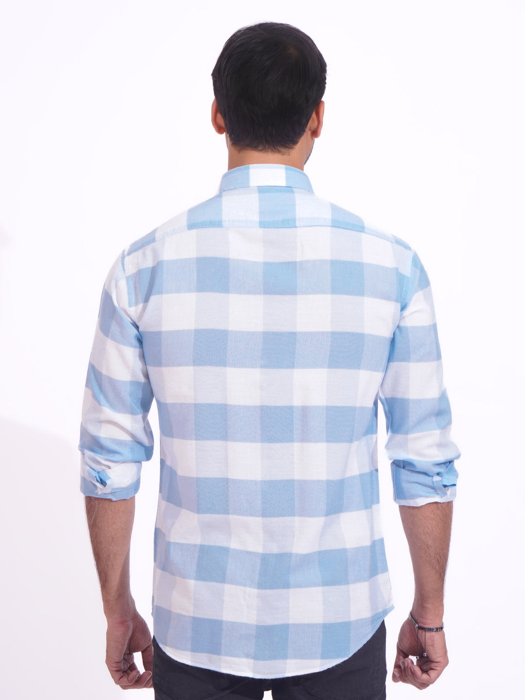 Blue & White Check Button Down Casual Shirt (CSC-159)