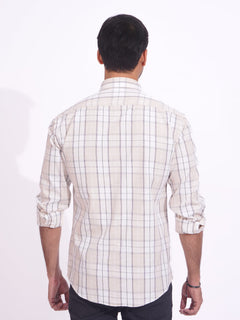 Fawn & White Check Button Down Casual Shirt (CSC-160)