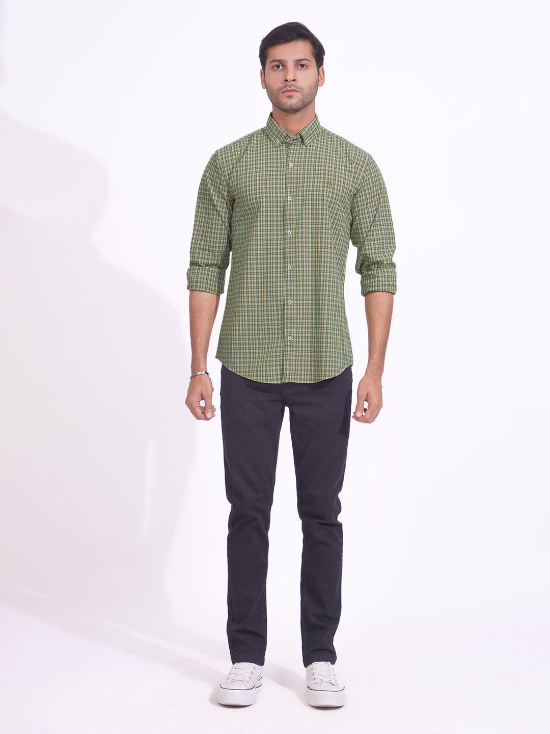 Green & Fawn Check Button Down Casual Shirt (CSC-162)