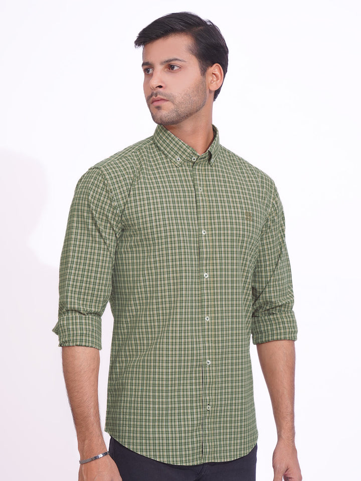 Green & Fawn Check Button Down Casual Shirt (CSC-162)