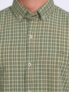 Green & Fawn Check Button Down Casual Shirt (CSC-162)