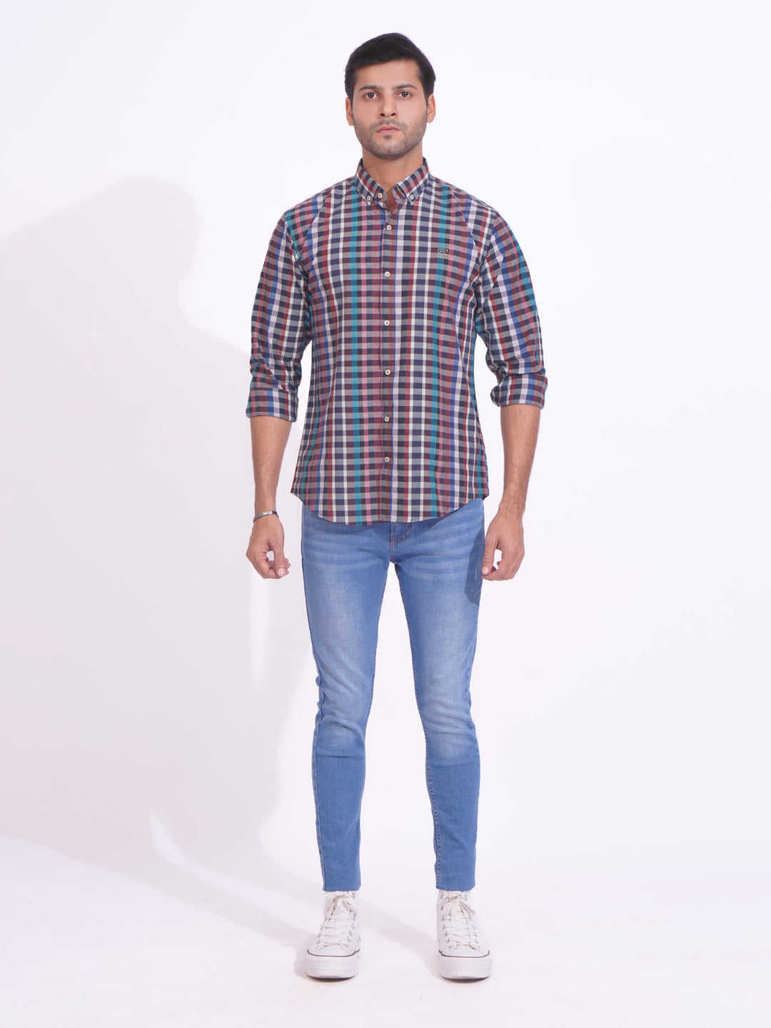 Multi Color Check Button Down Casual Shirt (CSC-165)