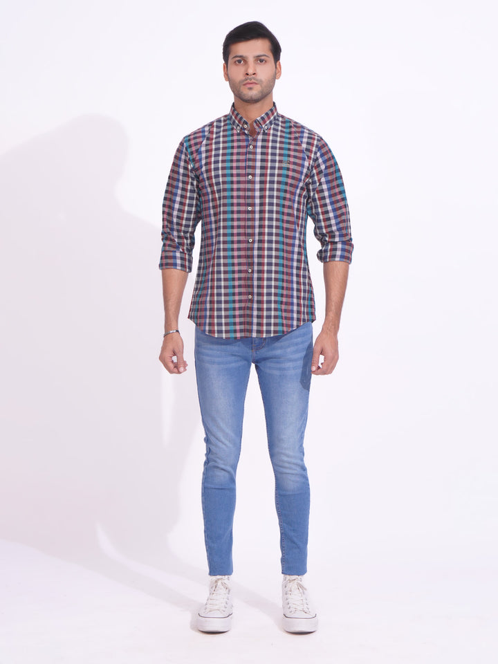 Multi Color Check Button Down Casual Shirt (CSC-165)