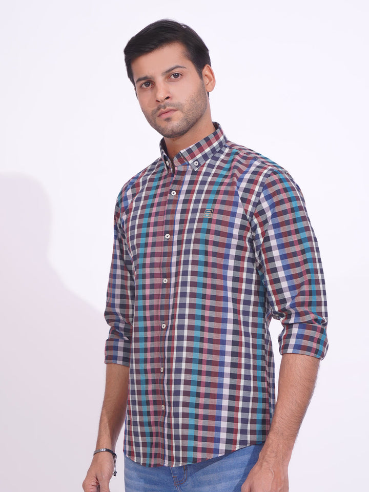 Multi Color Check Button Down Casual Shirt (CSC-165)