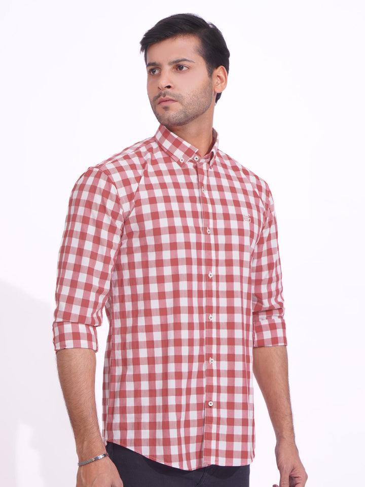 Red & White Check Button Down Casual Shirt (CSC-167)