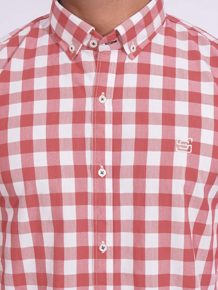 Red & White Check Button Down Casual Shirt (CSC-167)