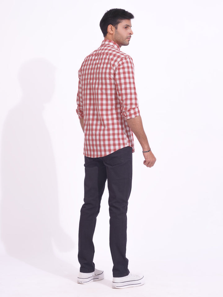 Red & White Check Button Down Casual Shirt (CSC-167)