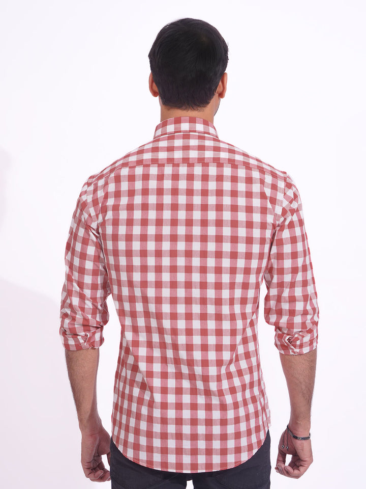 Red & White Check Button Down Casual Shirt (CSC-167)