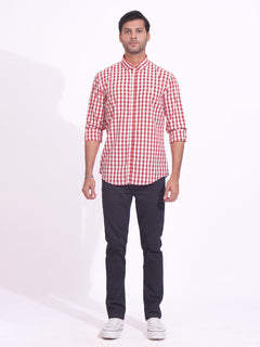 Red & White Check Button Down Casual Shirt (CSC-168)