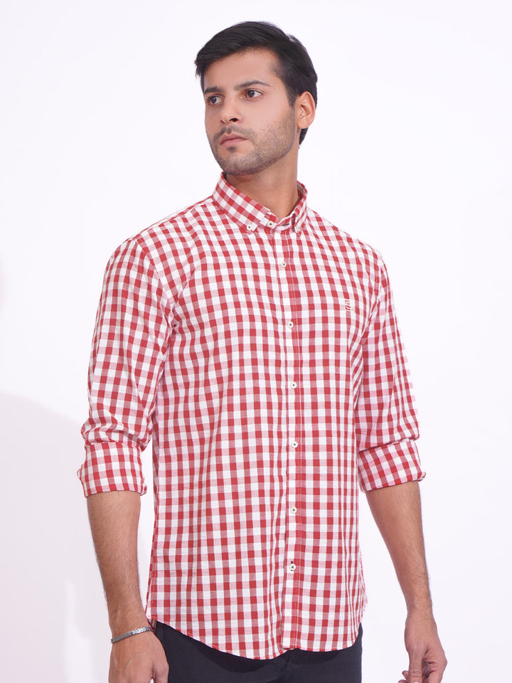 Red & White Check Button Down Casual Shirt (CSC-168)