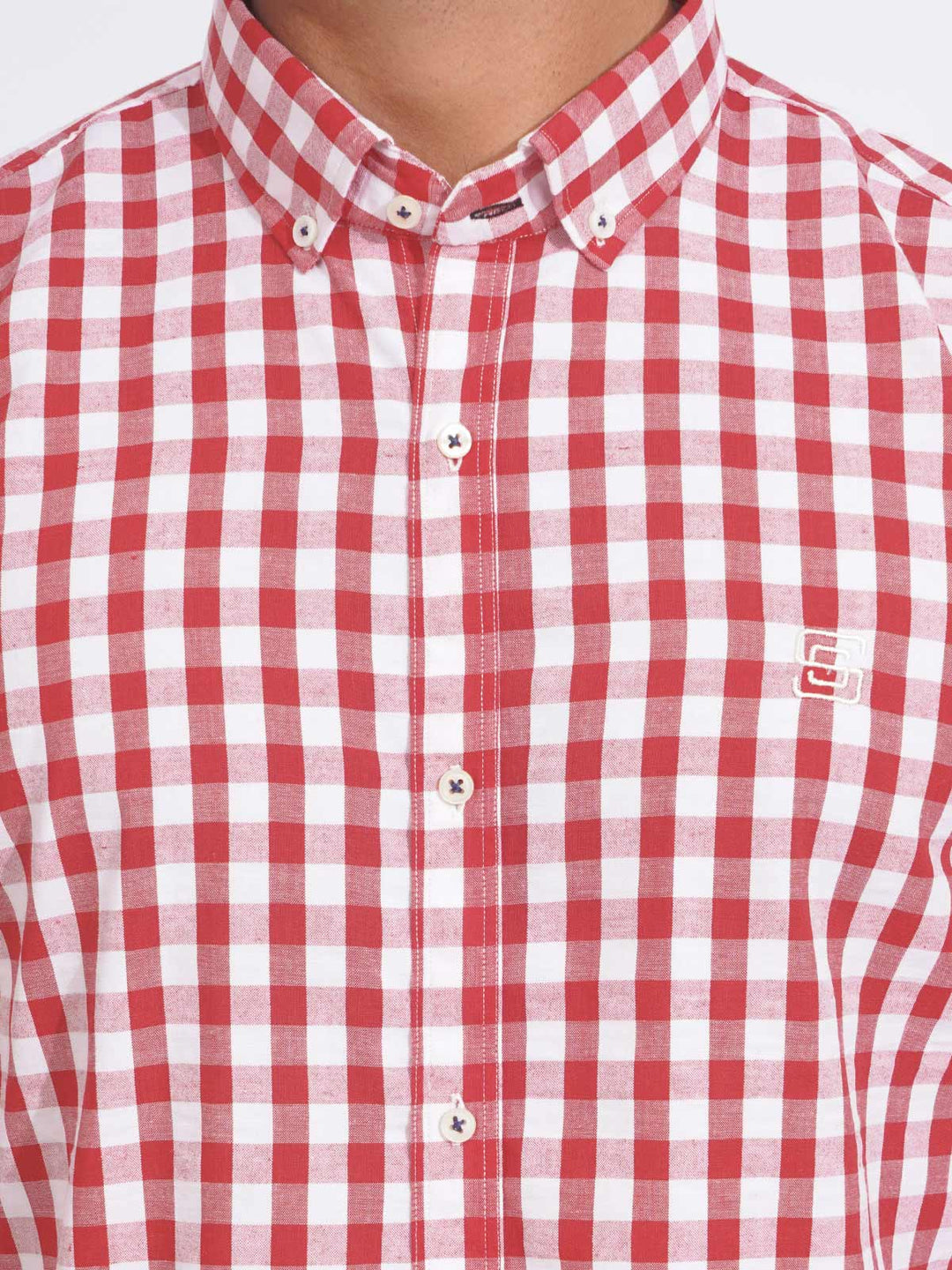 Red & White Check Button Down Casual Shirt (CSC-168)