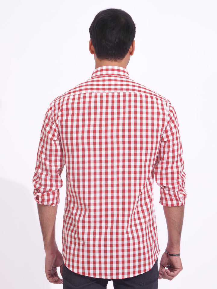 Red & White Check Button Down Casual Shirt (CSC-168)