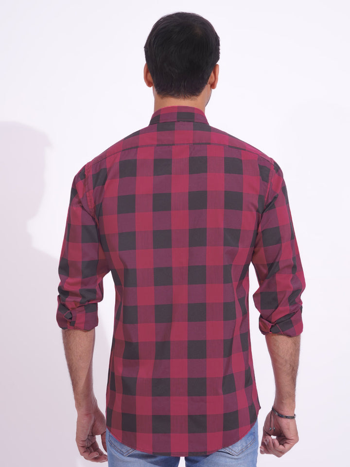 Maroon & Black Check Button Down Casual Shirt (CSC-169)