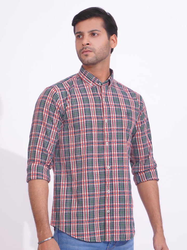 Multi Color Check Button Down Casual Shirt (CSC-170)