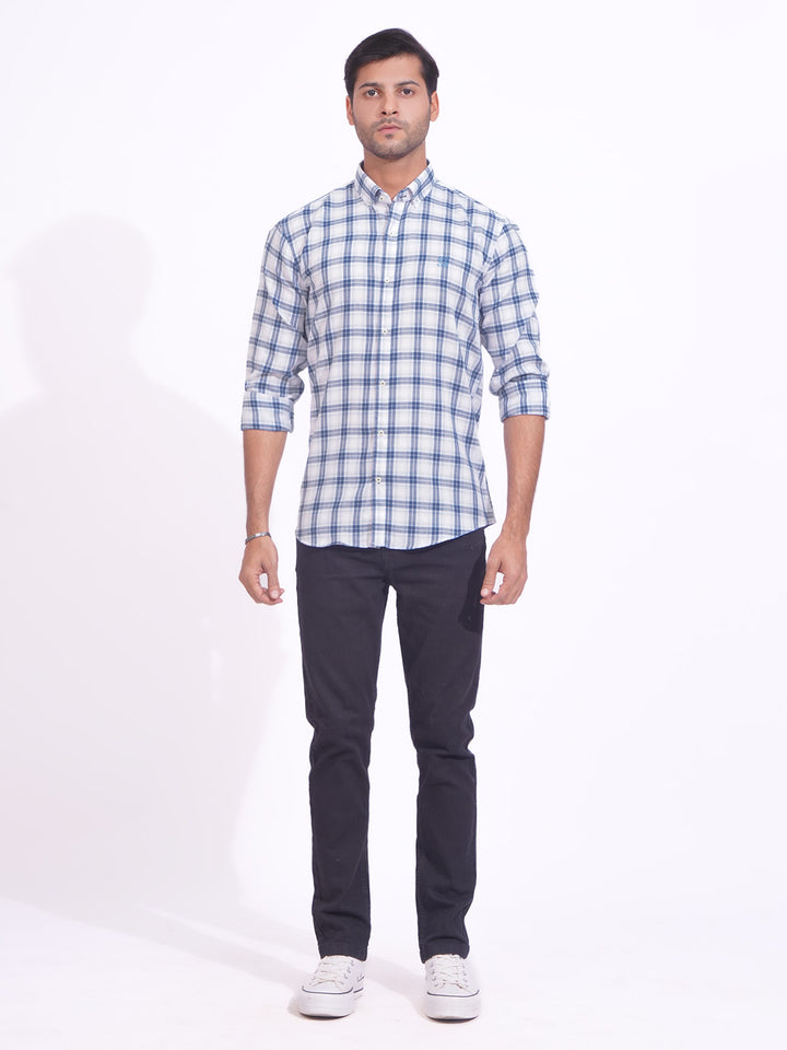 White & Blue Check Button Down Casual Shirt (CSC-171)