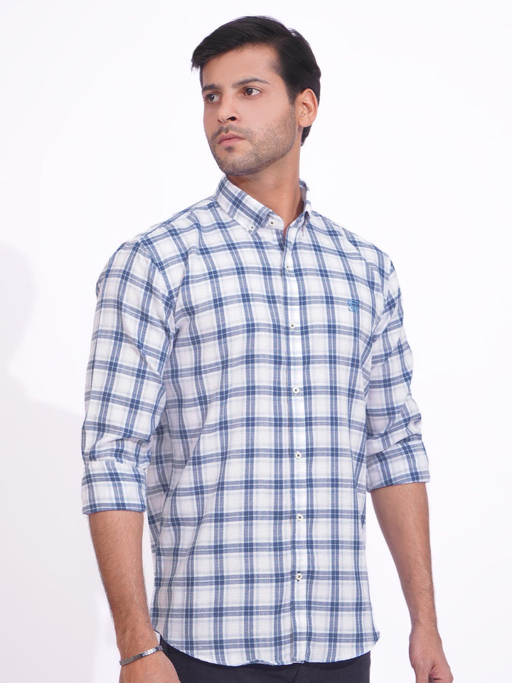 White & Blue Check Button Down Casual Shirt (CSC-171)