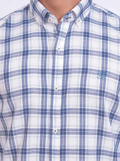 White & Blue Check Button Down Casual Shirt (CSC-171)