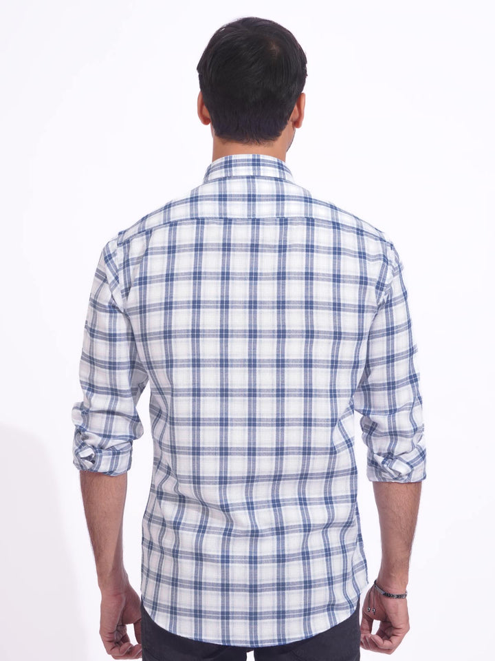 White & Blue Check Button Down Casual Shirt (CSC-171)