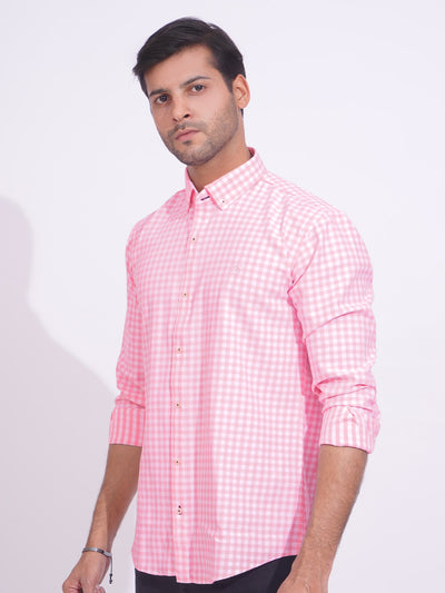 Light Pink Check Button Down Casual Shirt (CSC-173)