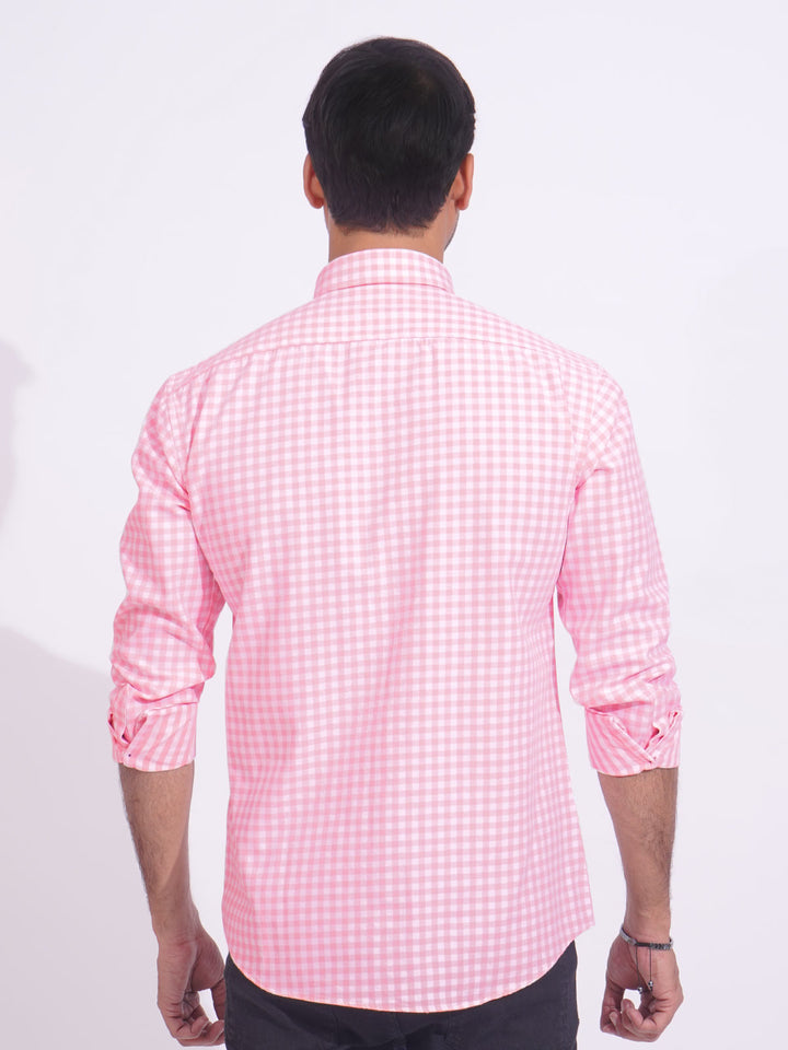 Light Pink Check Button Down Casual Shirt (CSC-173)