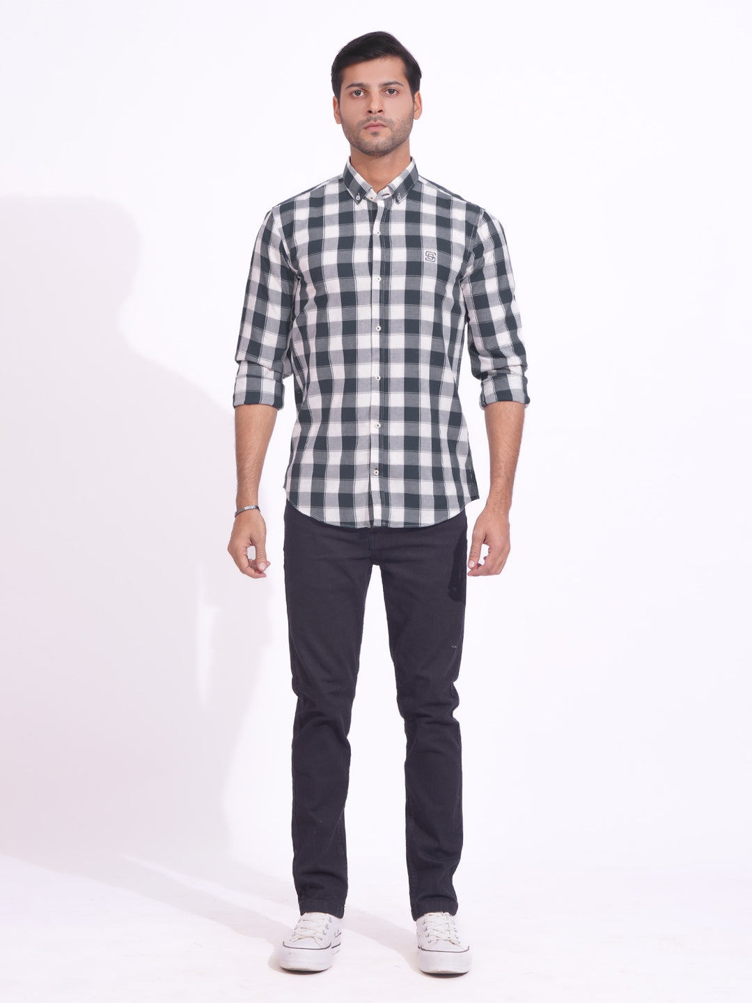 Black & White Check Button Down Casual Shirt (CSC-175)