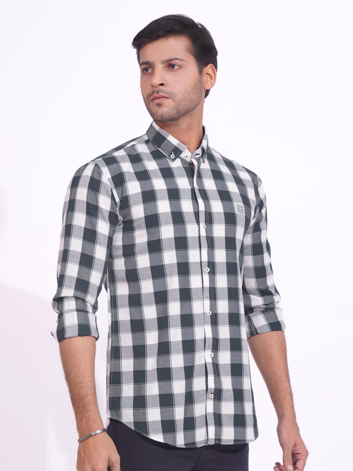 Black & White Check Button Down Casual Shirt (CSC-175)