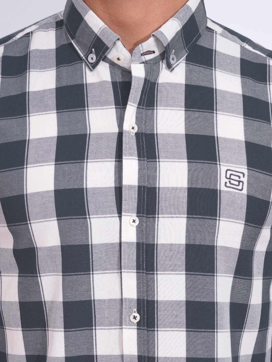 Black & White Check Button Down Casual Shirt (CSC-175)