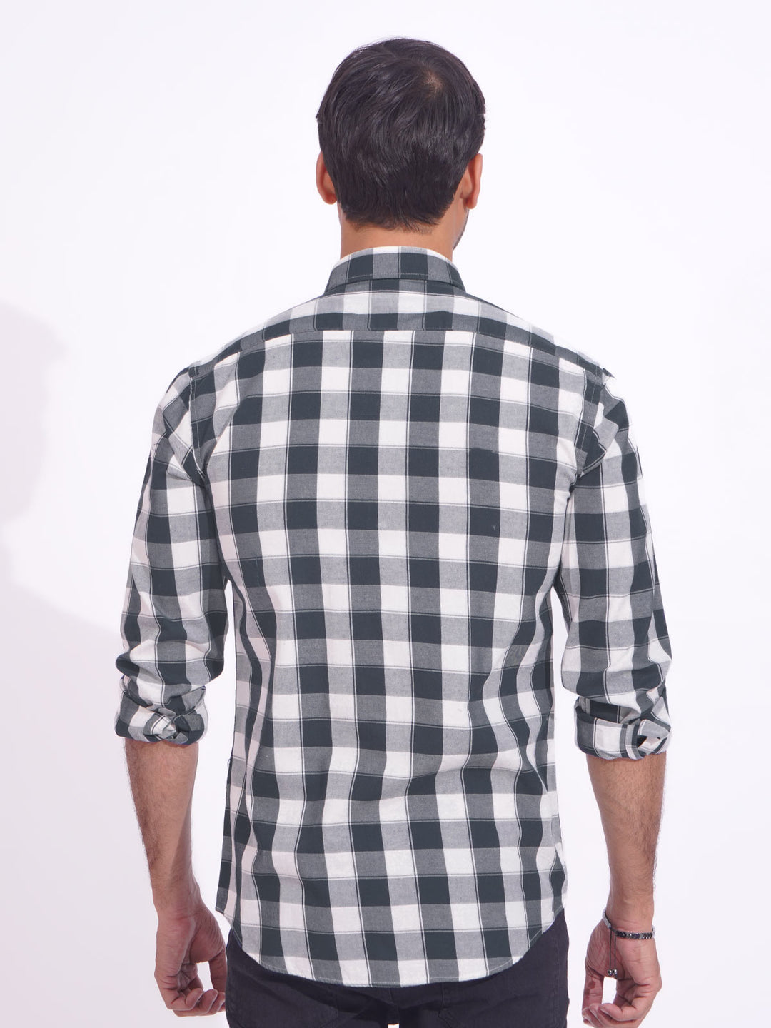 Black & White Check Button Down Casual Shirt (CSC-175)