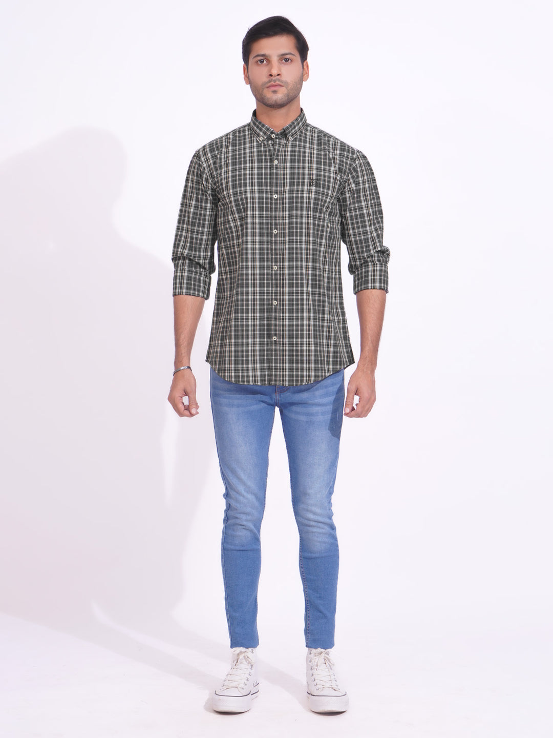 Black Check Button Down Casual Shirt (CSC-177)